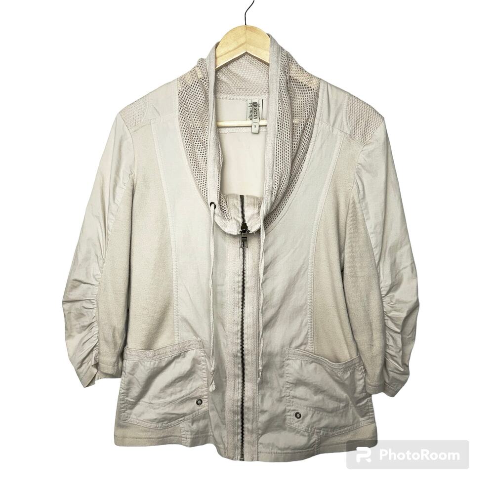 XCVI Parachute Jacket Women’s Zip Up Lightweight Beige Cargo Utility Pockets Top
